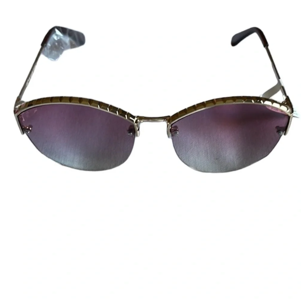 Oversized Round Sunglasses Gold Tone Frame Purple Gradient Lenses Polarized